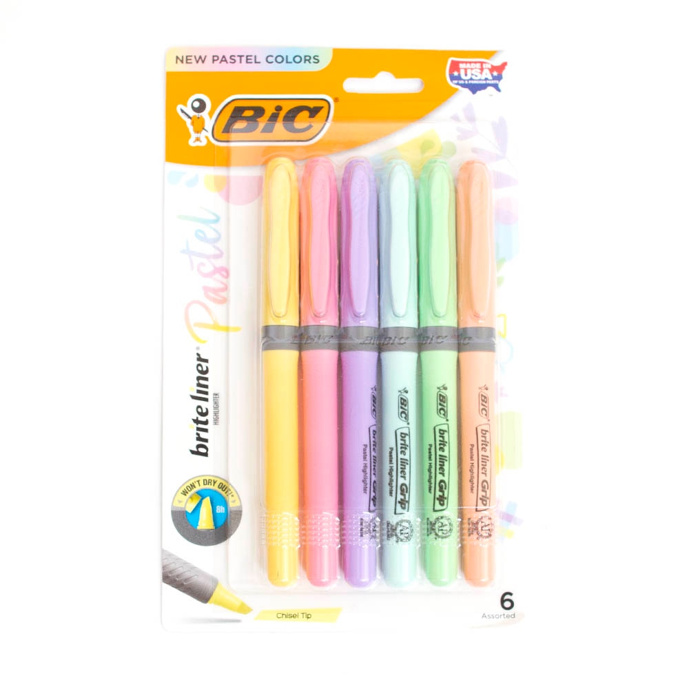 Bic, Pen & Pencil Sets, Art & School, Pastel, Grip, Brite Liner, 6 color, Pack, 438256